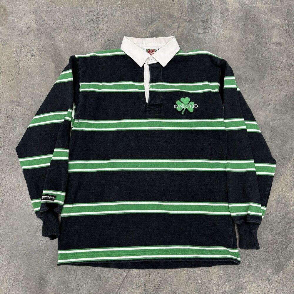 Vintage Ireland Irish Heavyweight Rugby Wear Polo Shirt Green Large Barbarian
